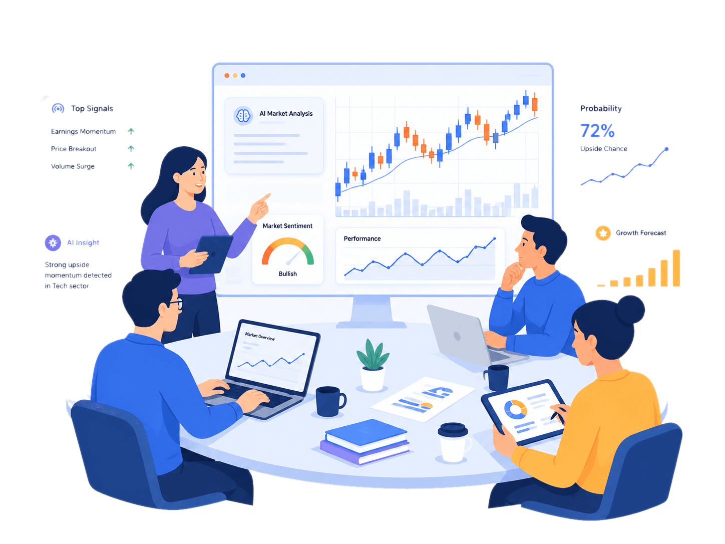 YSJLab team reviewing finance research dashboards
