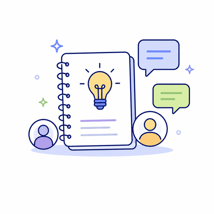 Notebook and idea discussion illustration