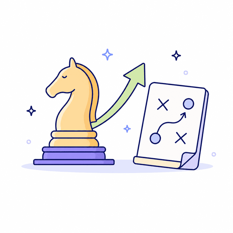 Strategy chess piece and planning board illustration